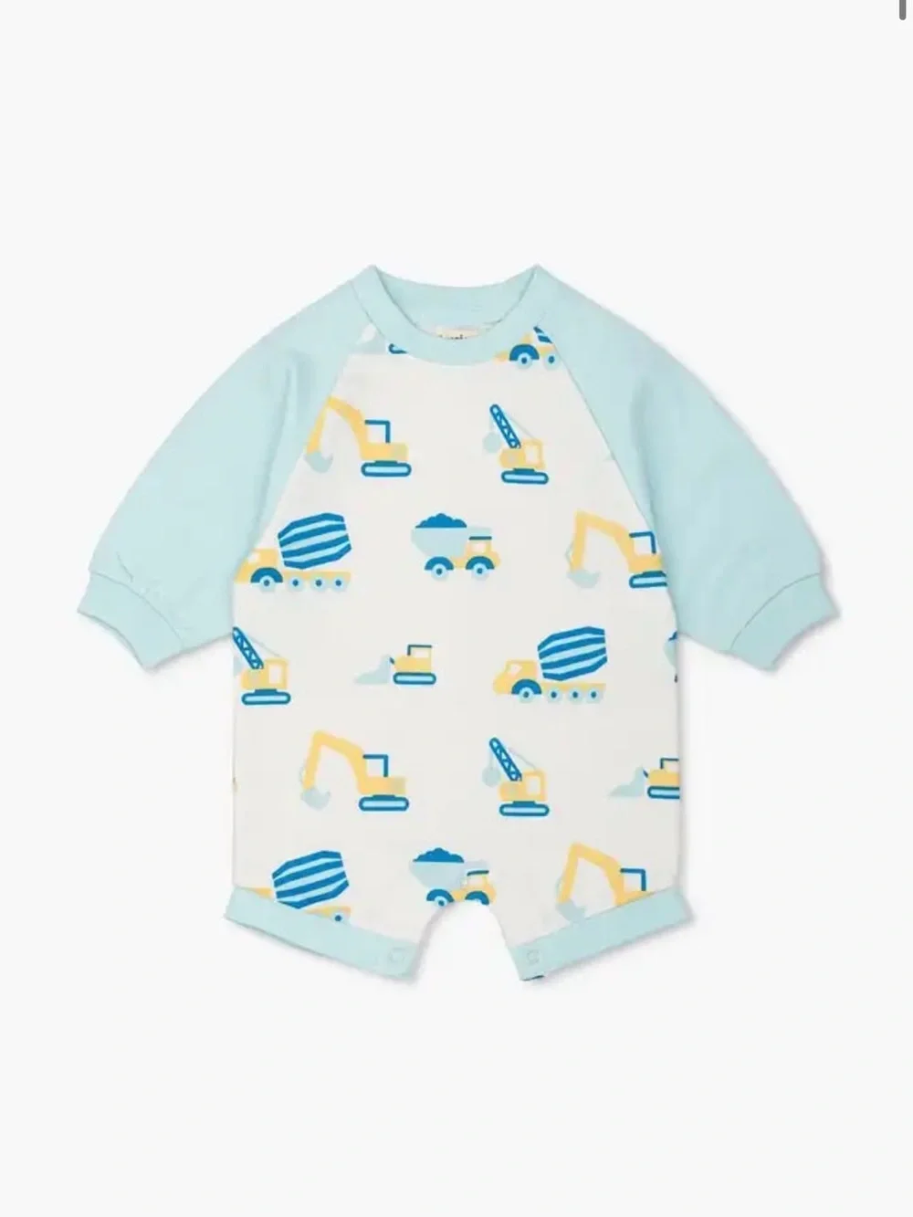 Monica and Andy Baby Construction Print One-Piece Romper in Light Blue